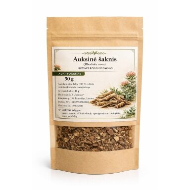 Auksinė šaknis (rhodiola rosea) rožinės rodiolos šaknys, 50 g Auksinė šaknis (rhodiola rosea) rožinės rodiolos šaknys, 50 g