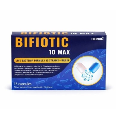 Bifiotic 10 Max, Herbin, 15 kapsulių Bifiotic 10 Max, Herbin, 15 kapsulių