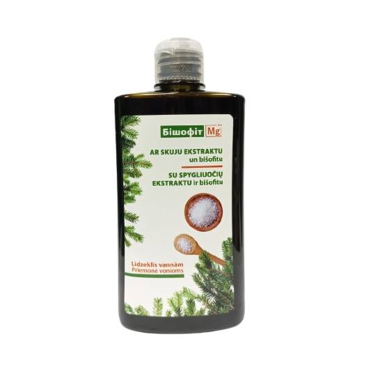 Bishofit Mg++ Priemonė voniai su pušų spyglių ekstraktu ir bišofitu, 400ml Bishofit Mg++ Priemonė voniai su pušų spyglių ekstraktu ir bišofitu, 400ml