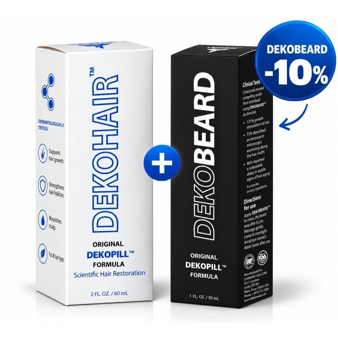 Charismo intensyvios priežiūros rinkinys vyrams: DekoHair™, 60 ml + 10% nuolaida DekoBeard™, 30 ml