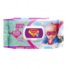 Drėgnos servetėlės su ramunėlių ir alavijų ekstraktais Super Baby Super pack, 72 vnt.