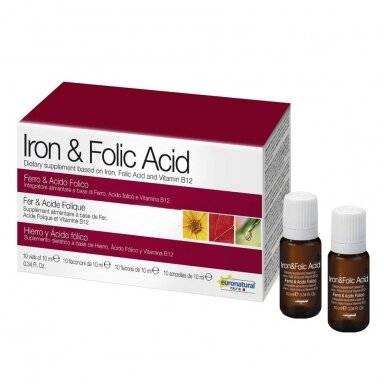 Geležis su folio rūgštimi ir vitaminu B12, 10 buteliukų x 10ml Geležis su folio rūgštimi ir vitaminu B12, 10 buteliukų x 10ml