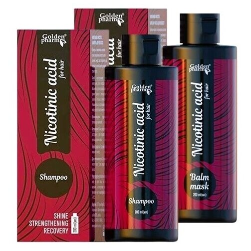 Golden Pharm „Nikotino rūgštis“ rinkinys: Šampūnas + Balzamas-kaukė (2x200 ml) Golden Pharm „Nikotino rūgštis“ rinkinys: Šampūnas + Balzamas-kaukė (2x200 ml)