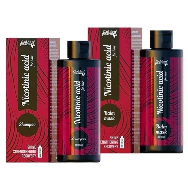 Golden Pharm „Nikotino rūgštis“ rinkinys: Šampūnas + Balzamas-kaukė (2x200 ml) 1 Golden Pharm „Nikotino rūgštis“ rinkinys: Šampūnas + Balzamas-kaukė (2x200 ml) 1