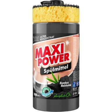 Koncentruotas indų ploviklis - BLACK COAL gelis "MAXI POWER" su dozatoriumi ir kempine indams plauti, 1000ml
