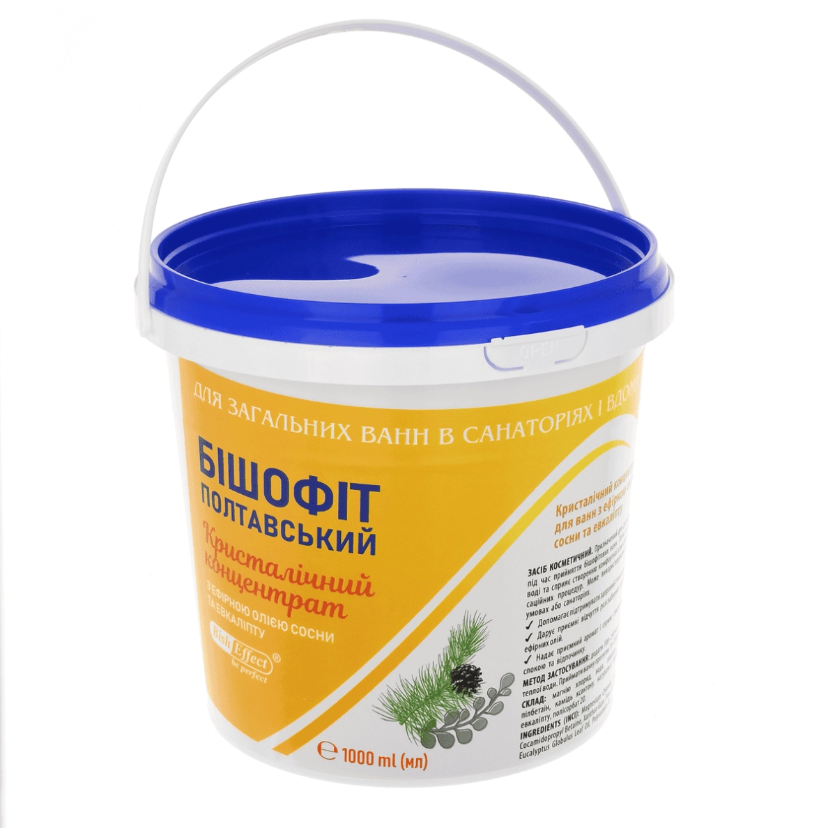 Kristalinis vonios koncentratas Poltavos Bišofitas su pušų ir eukaliptų eteriniais aliejais, 1000 ml 2