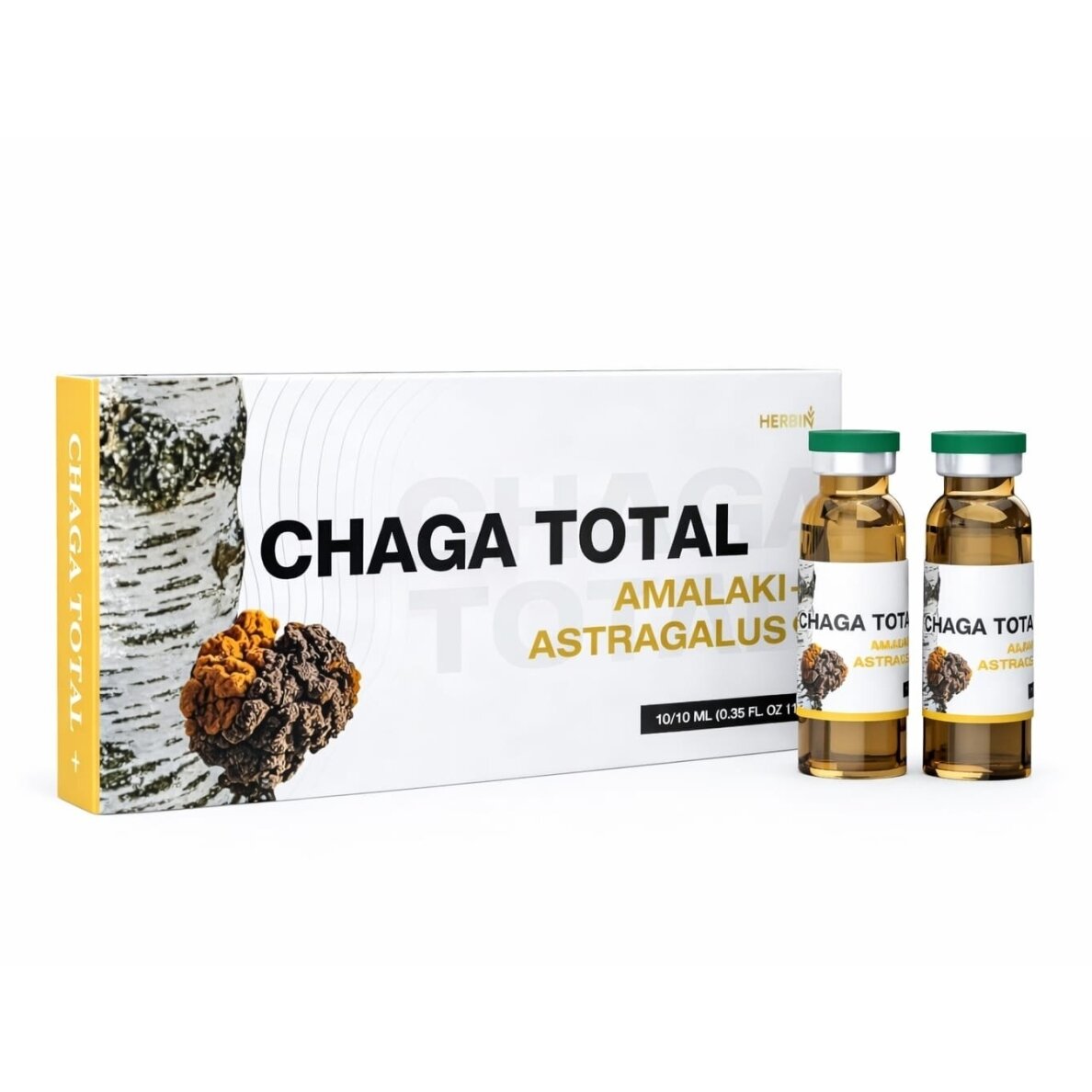 Maisto papildas ČAGA TOTAL + Herbin, 10 buteliukų po 10 ml Maisto papildas ČAGA TOTAL + Herbin, 10 buteliukų po 10 ml