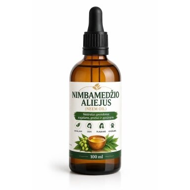 Natūralus indiškas nimbamedžio (Neem) aliejus, 100 ml Natūralus indiškas nimbamedžio (Neem) aliejus, 100 ml
