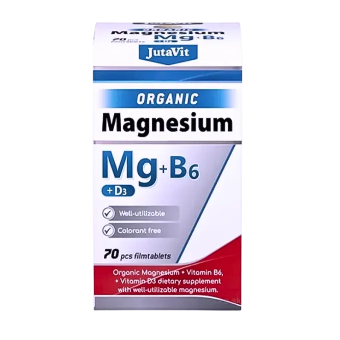 Organinis Magnis + B6 + D3 JutaVit, 70 tablečių Organinis Magnis + B6 + D3 JutaVit, 70 tablečių