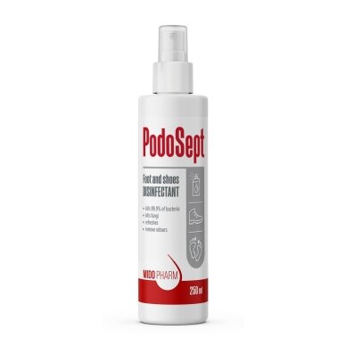 Pėdų ir batų dezinfekavimo priemonė Midopharm Podosept, 250 ml Pėdų ir batų dezinfekavimo priemonė Midopharm Podosept, 250 ml