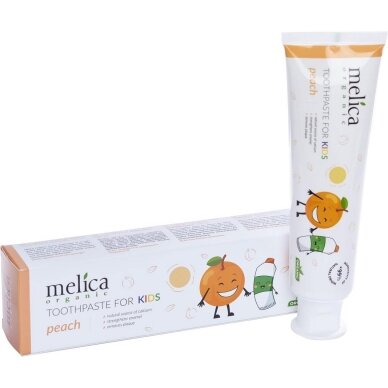 Persikų skonio dantų pasta vaikams Melica Organic, 100 ml 1
