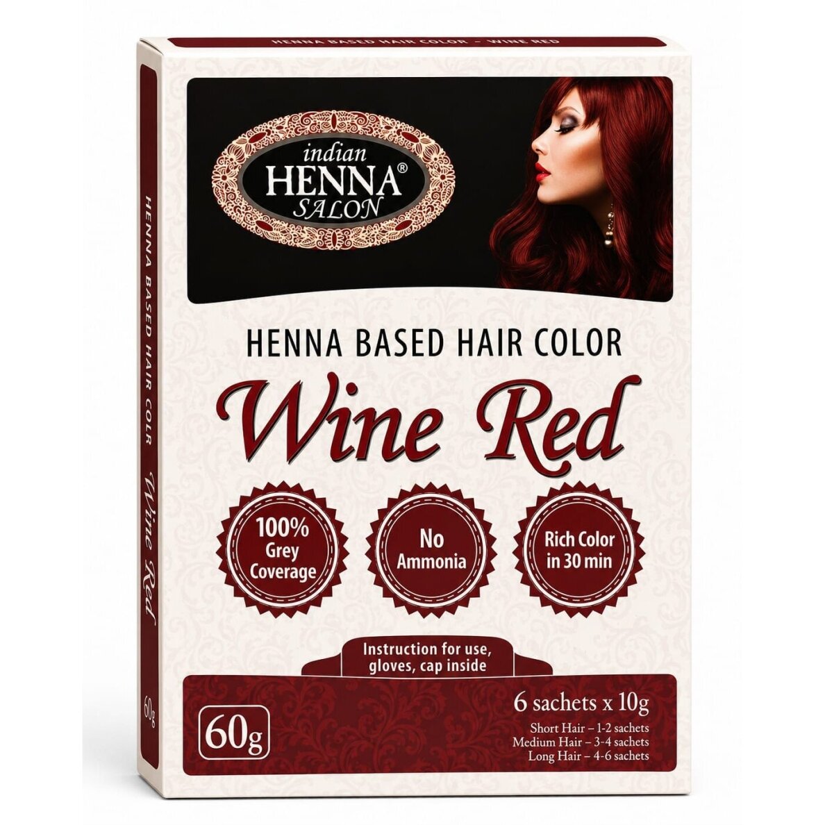 Plaukų dažai Indian Henna Salon Wine Red, chna pagrindu, 6x10g Plaukų dažai Indian Henna Salon Wine Red, chna pagrindu, 6x10g
