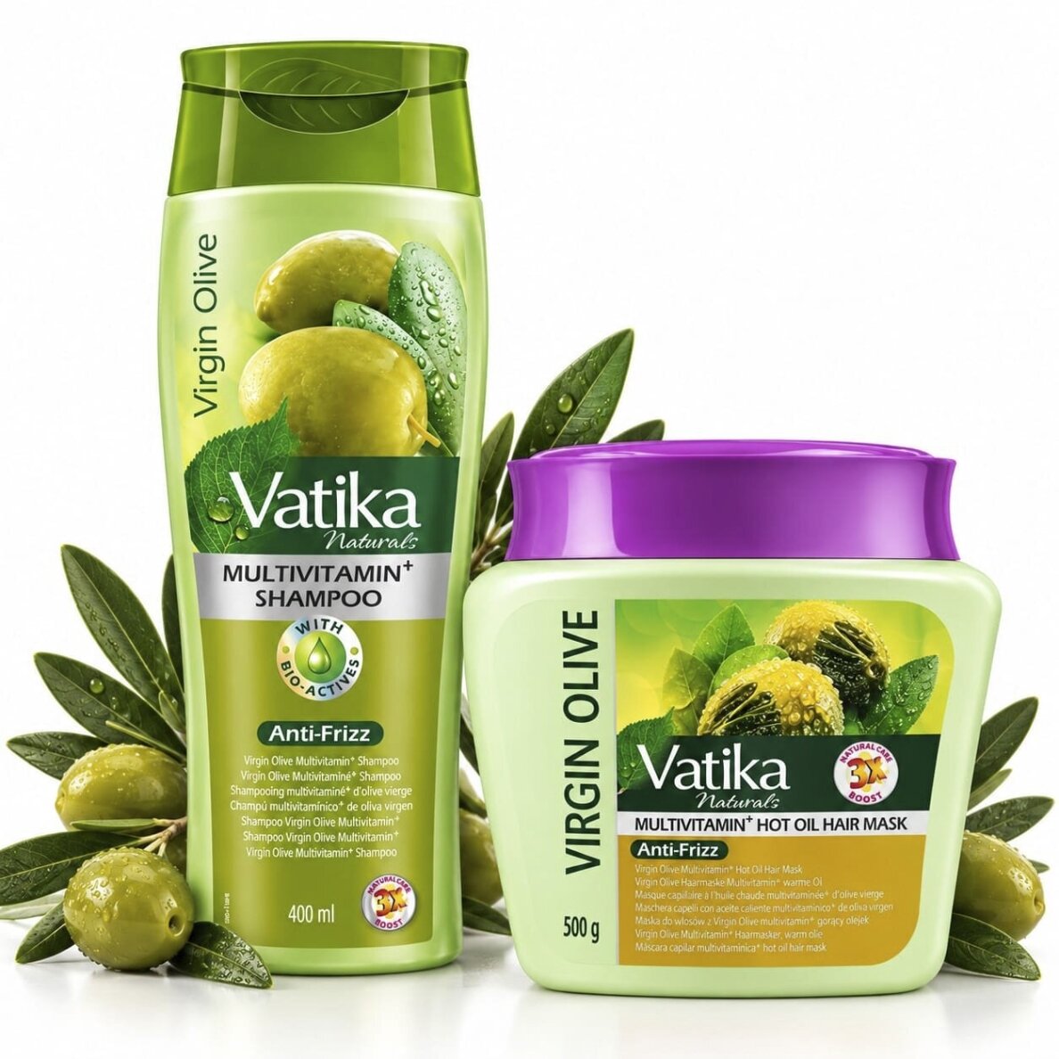 Plaukų priežiūros rinkinys Vatika Virgin Olive: šampūnas ir kaukė, 1 kompl.