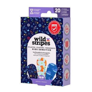 Pleistrai vaikams Wild Stripes Kids Sensitive Space, 20 vnt Pleistrai vaikams Wild Stripes Kids Sensitive Space, 20 vnt