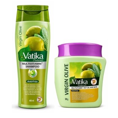 Plaukų priežiūros rinkinys Vatika Virgin Olive: šampūnas ir kaukė, 1 kompl. 1 Plaukų priežiūros rinkinys Vatika Virgin Olive: šampūnas ir kaukė, 1 kompl. 1