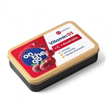 OnTheGo Vitaminas D3 + C + Acerola ekstraktas, tabletės OnTheGo Vitaminas D3 + C + Acerola ekstraktas, tabletės
