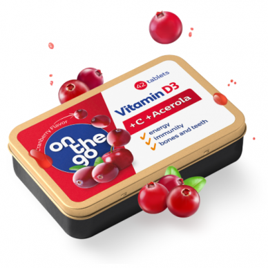 OnTheGo Vitaminas D3 + C + Acerola ekstraktas, tabletės 1 OnTheGo Vitaminas D3 + C + Acerola ekstraktas, tabletės 1