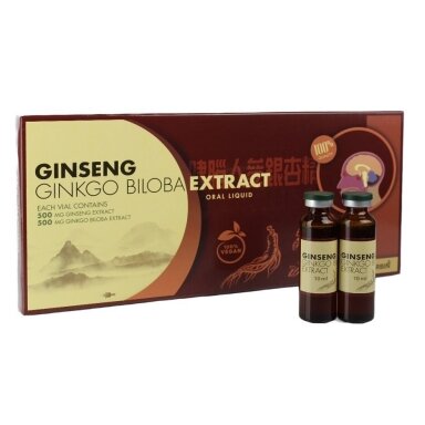 Ženšenis + Ginko biloba, 10ml x10 buteliukų Ženšenis + Ginko biloba, 10ml x10 buteliukų
